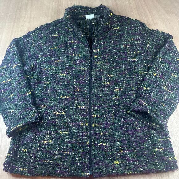 Vintage Chico’s Design Jacket Womens  Size 3 (XL) Green Purple Boucle Wool Blend - Picture 1 of 5